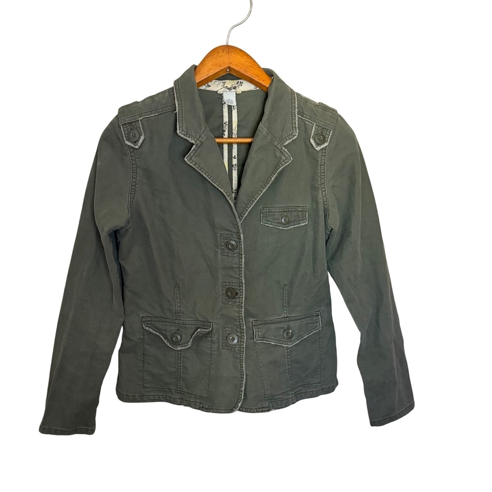 Y2K Vintage Old Navy Olive Green Military Field Jacket Utility Blazer L Grunge
